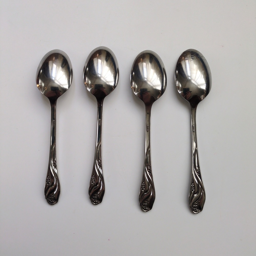 Vtg Oneida LORILEI Soup Large Spoons (4) Stainless Floral Flatware Lorelei - Picture 5 of 5